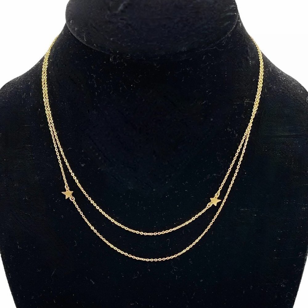 Jennifer Zeuner JZJ Gold Plated Stars Double Strand Layered Necklace 16.5"-18.5" - Picture 2 of 4